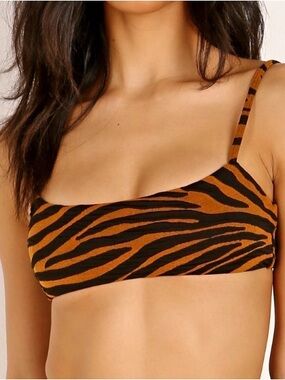 Mara Hoffman Sia Bikini Top Tiger Print Brown Clay bikini swim top size XS nwt